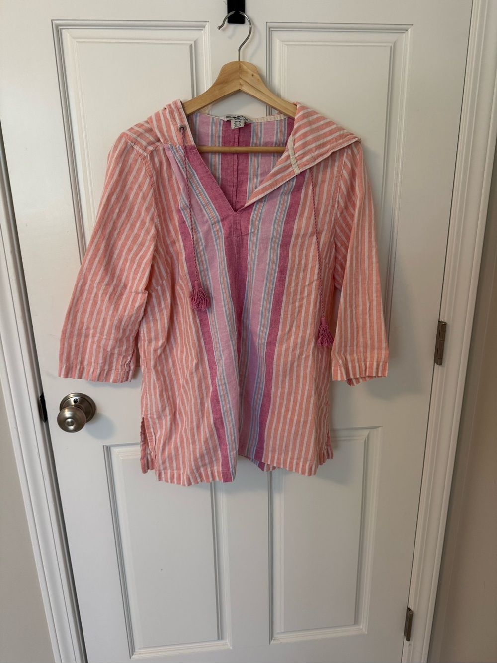 Tommy Bahama Pink and White Striped Hooded Tunic